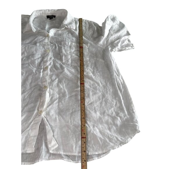 White Lord & Taylor Womens Linen Button-Up Shirt With Ruffled Sleeves - Picture 8 of 8